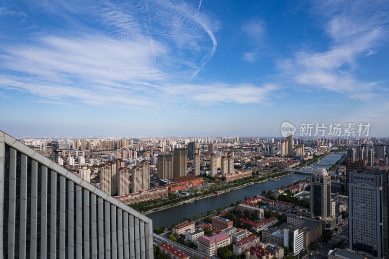 天津海河风景线小白楼商圈城市建筑风光航拍