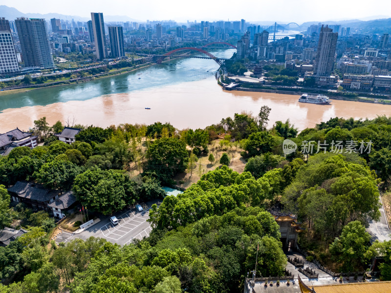 宜宾城市大景绿化植物航拍图