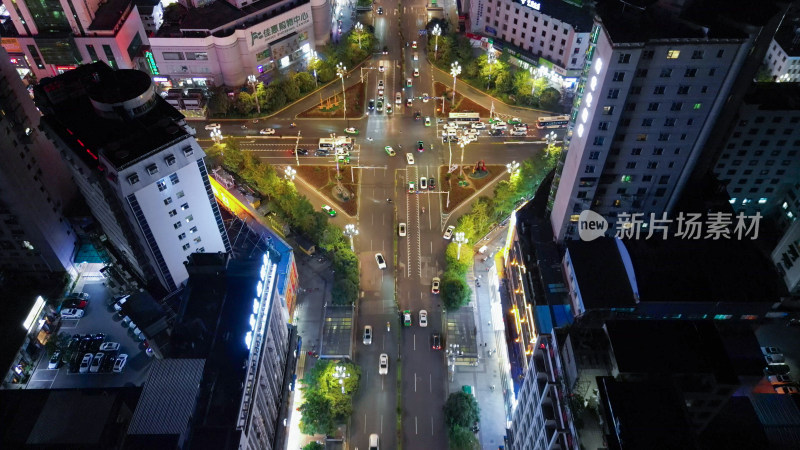 航拍贵州凯里大十字凯里夜景