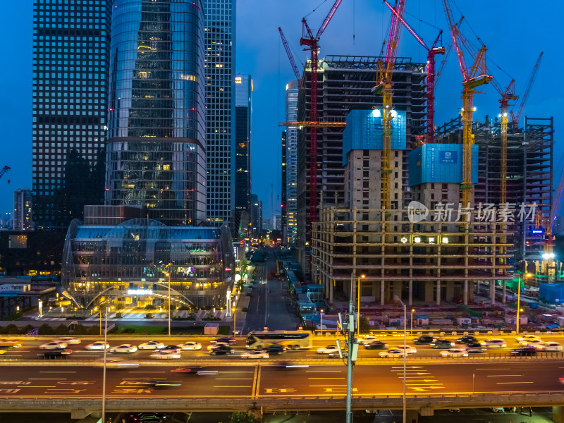 北京国贸CBD周边楼房建设夜景道路交通