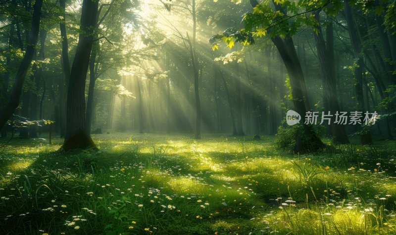 森林晨曦阳光树木自然风光树林背景