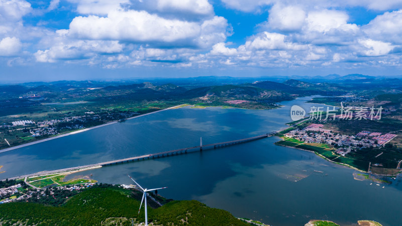 航拍枣庄山亭庄里水库风景区