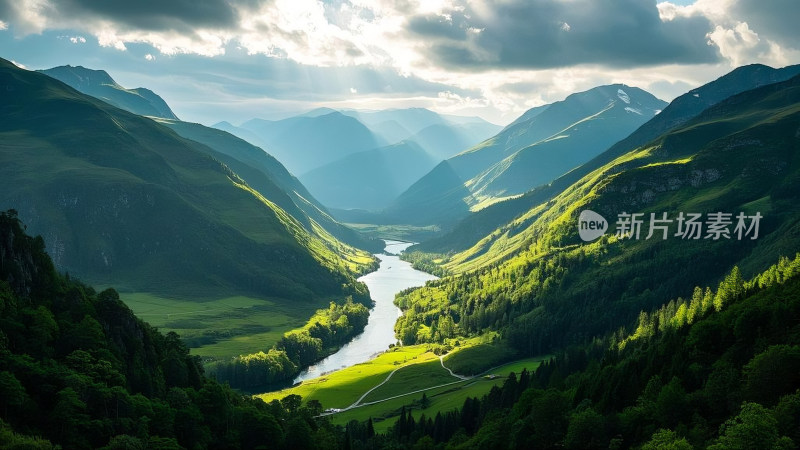 山谷河流自然风光全景