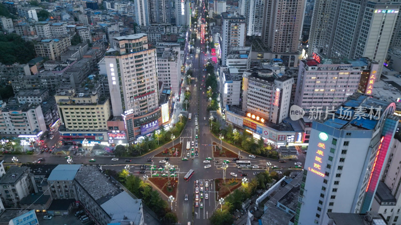 航拍贵州凯里大十字凯里夜景