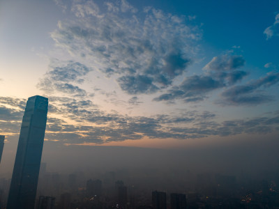 长沙城市晨曦清晨航拍图