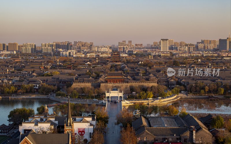 山东省聊城市东昌府区聊城古城航拍