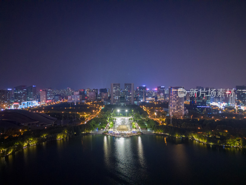 航拍安徽合肥市民广场合肥市政府夜景