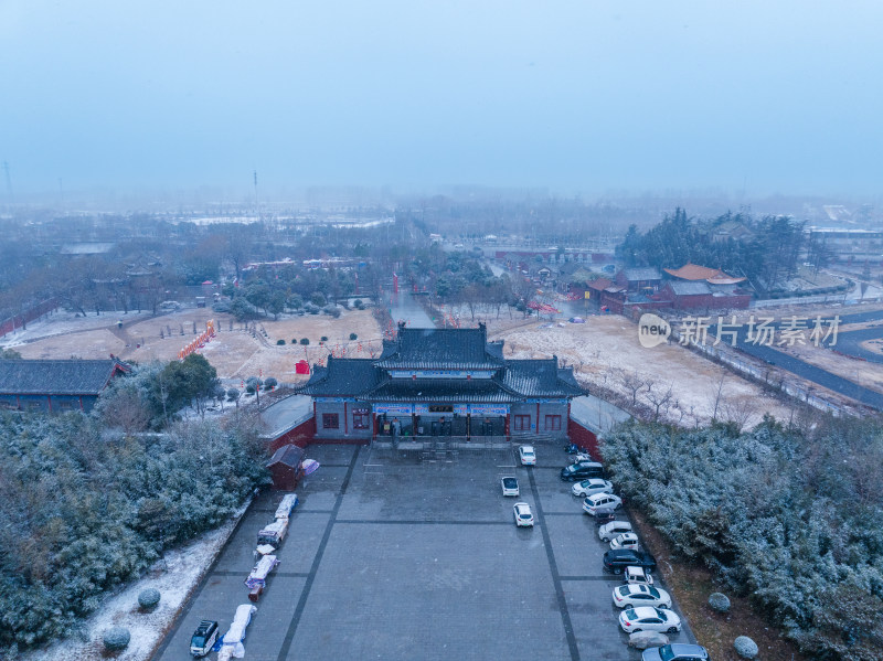 河南商丘火神台景区雪天航拍