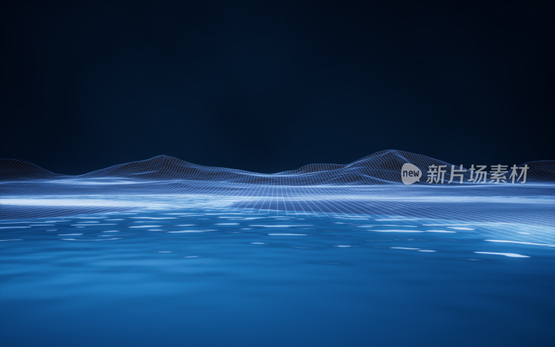 虚拟网络空间与水面背景3D渲染