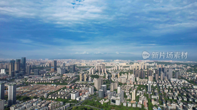 福建福州城市全景蓝天白云天际线航拍图