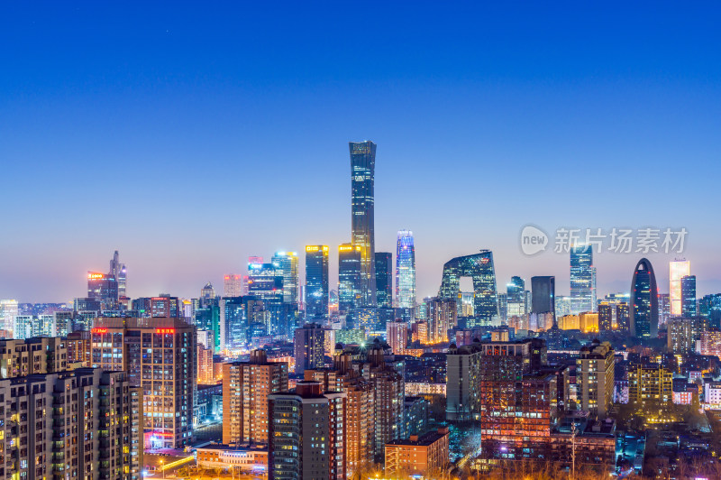北京国贸CBD城市天际线夜景全景