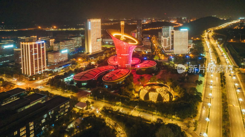 武汉光谷高新大道的马蹄莲建筑夜景灯光