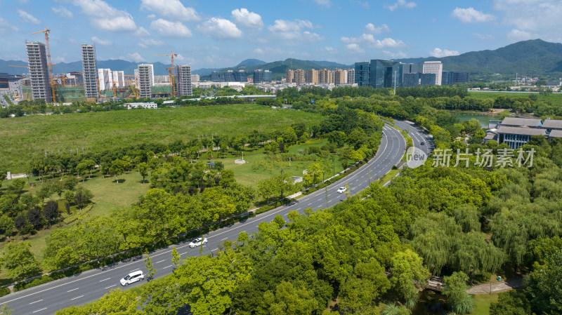 航拍杭州钱塘江 钱江新城