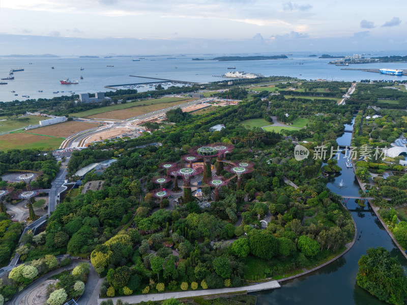 新加坡滨海湾金沙海滨奥林匹克蓝调夜景航拍