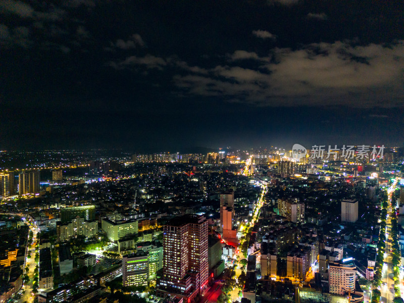 玉林晚霞夜景航拍图