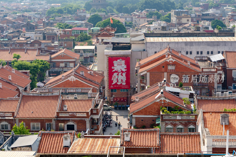 泉州红瓦屋顶城市建筑俯瞰