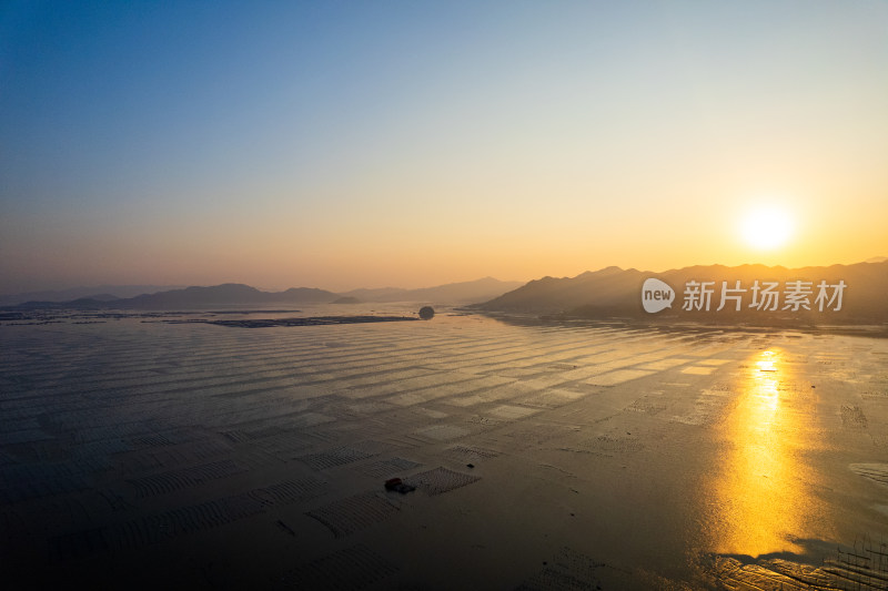 福建霞浦海岛海边滩涂日落晚霞自然风光