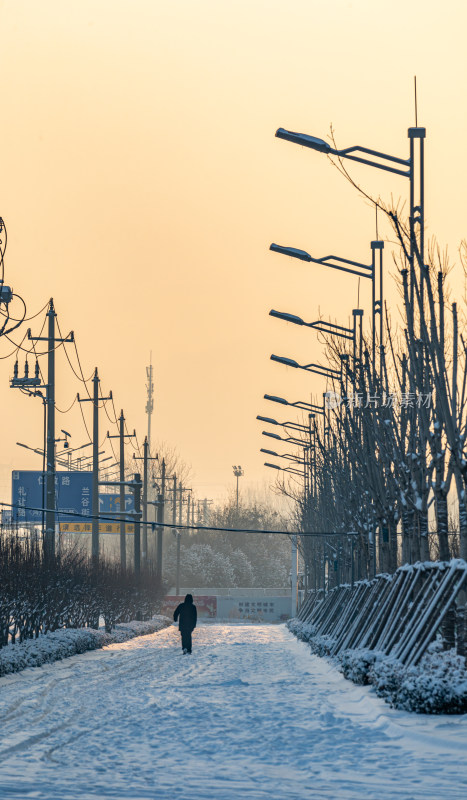 雪景街景步行道路