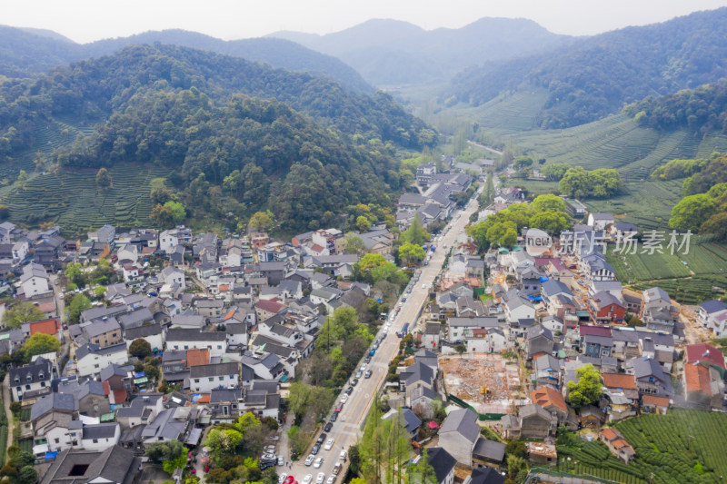 杭州西湖龙井产地梅家坞茶园航拍