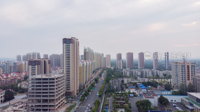 航拍合肥双凤经开区高架高楼城市风光