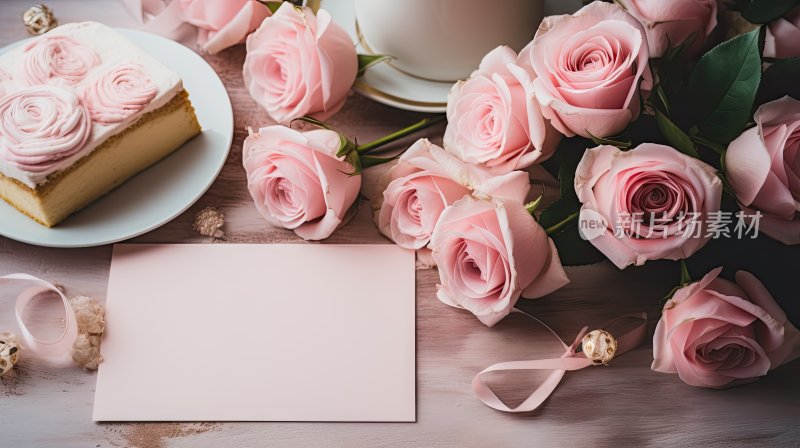 鲜花系列，粉色玫瑰样机背景图