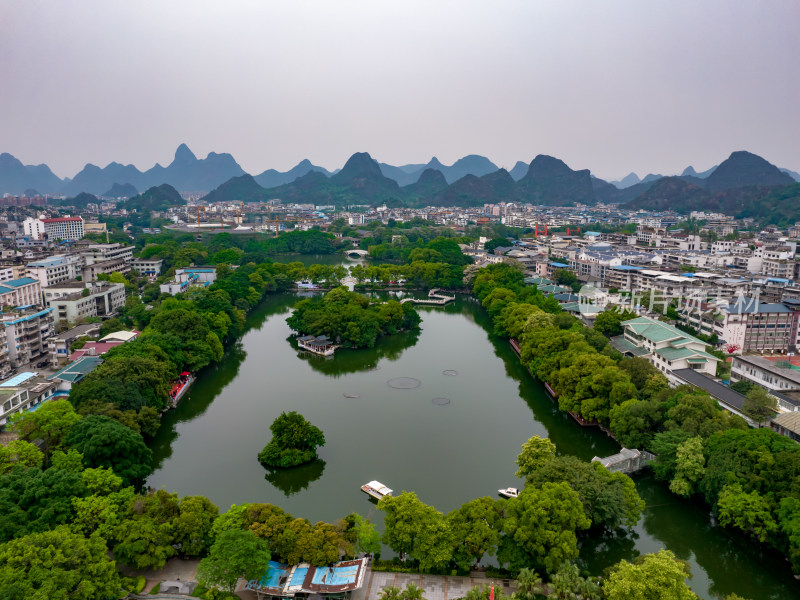 广西桂林榕山湖景区航拍图