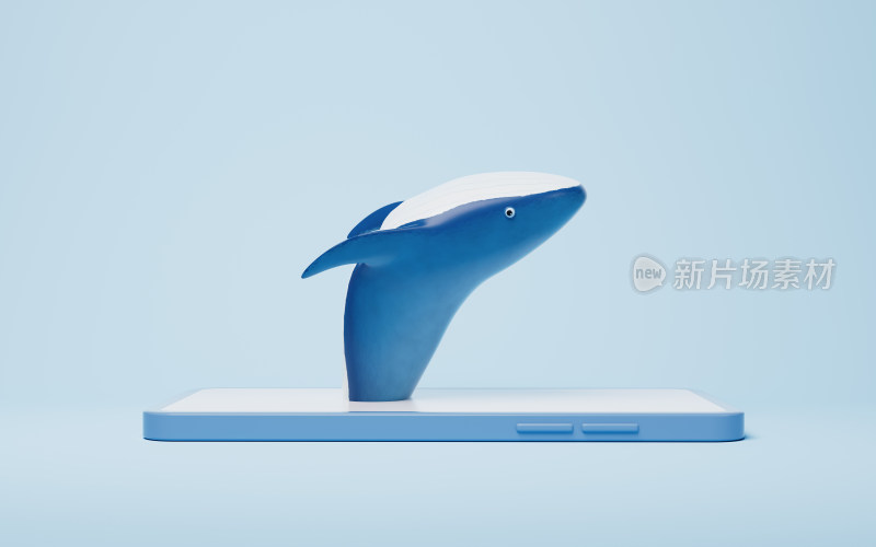 鲸鱼与手机屏幕3D渲染