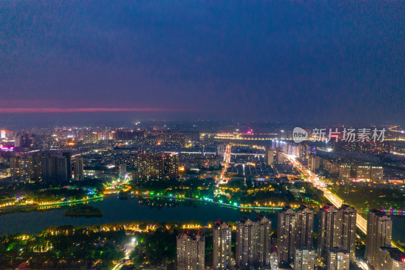 河南漯河城市大景夜景航拍图