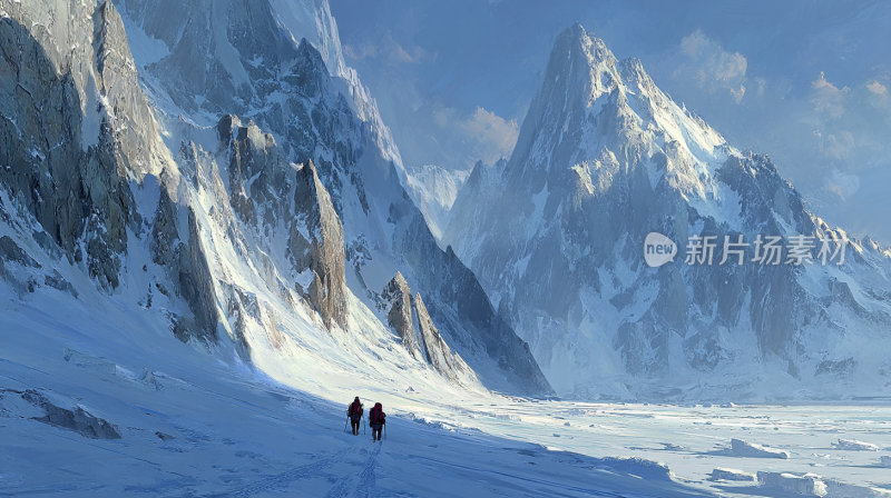 雪山徒步旅行者风景