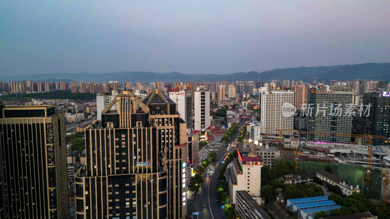 航拍湖南怀化城市建设城市大景