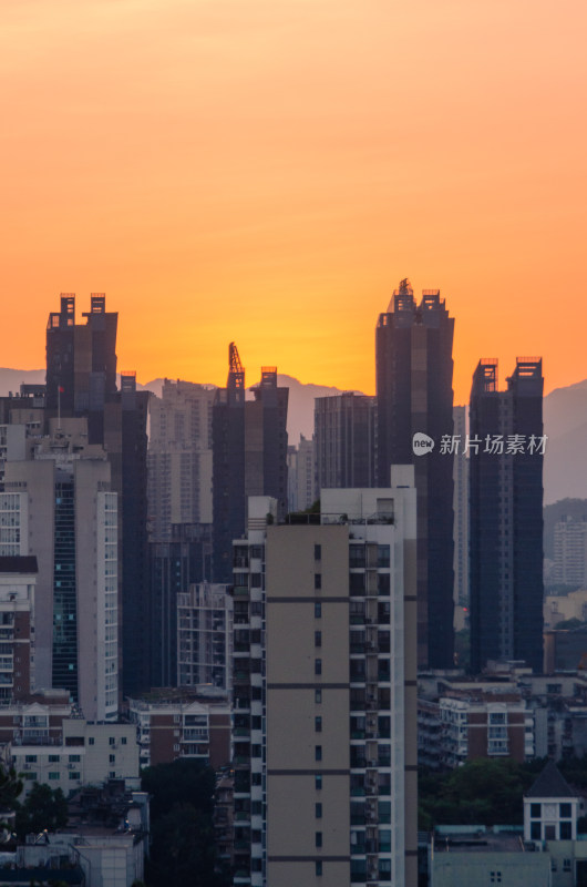 福建省福州市的黄昏落日城市风光