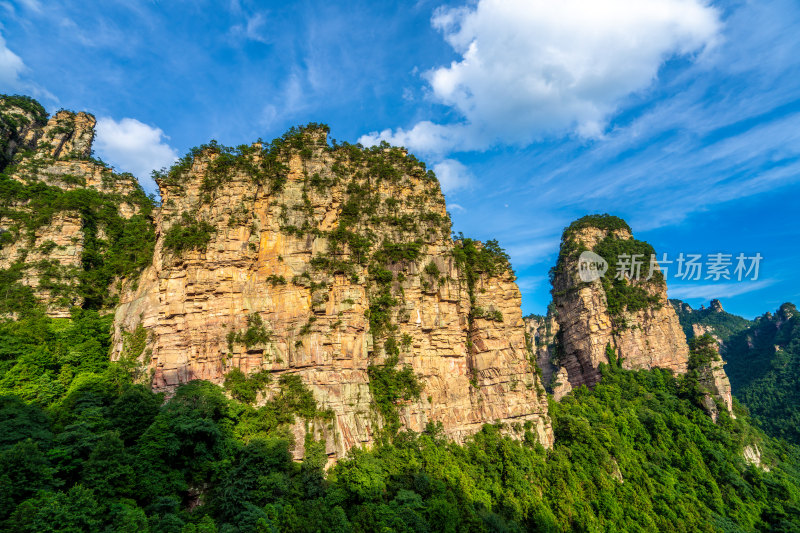 中国湖南张家界景区奇特山峰与茂密森林