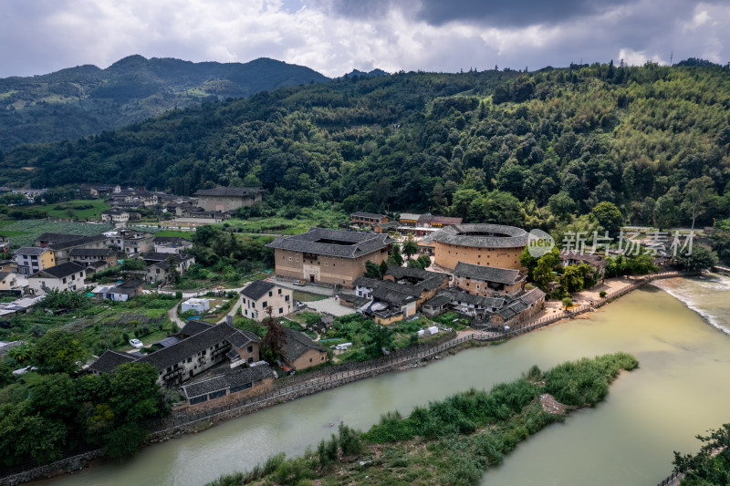 福建漳州南靖县云水谣土楼景区航拍