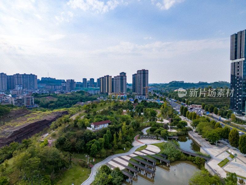 内江北站周边建筑交通航拍图