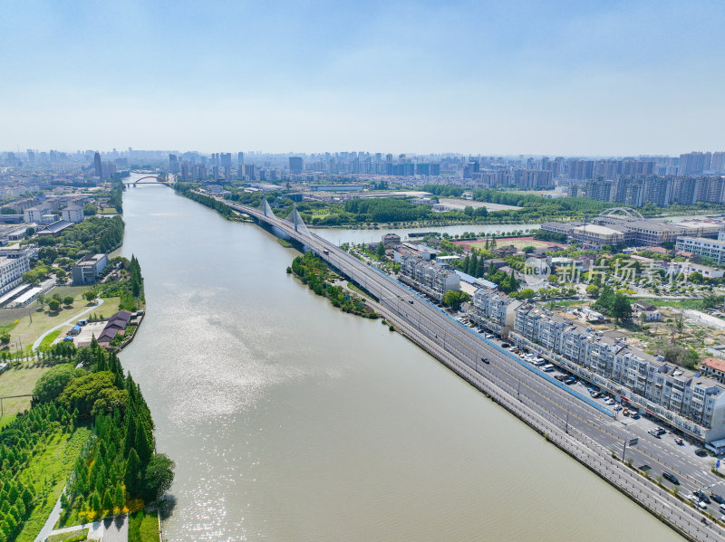 航拍昆山城市风光建筑大景