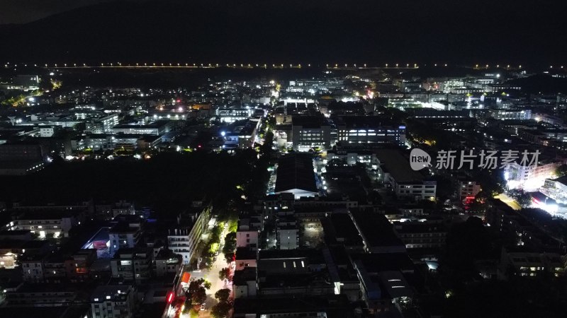 航拍广东省东莞市清溪镇夜景城市风光