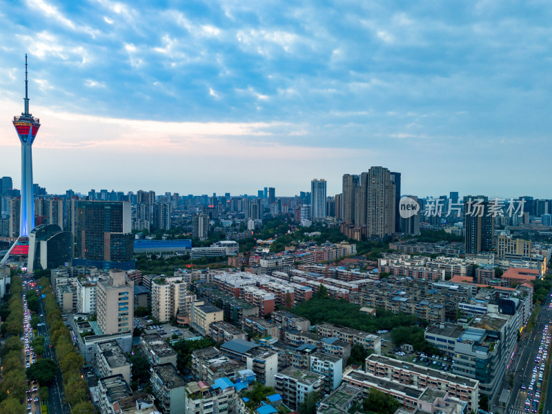 成都天府熊猫塔周边建筑交通航拍图