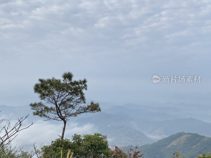 山顶眺望云雾缭绕的群山景观