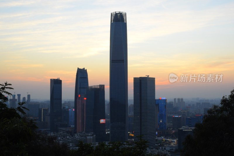 东莞天际线cbd城市高楼黄昏夜景