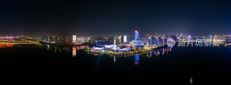 湖南长沙城市夜景航拍全景图