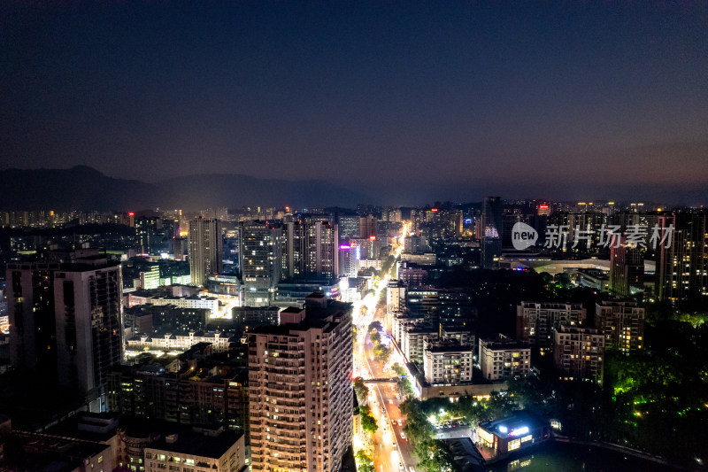 湖南郴州城市夜景灯光航拍图