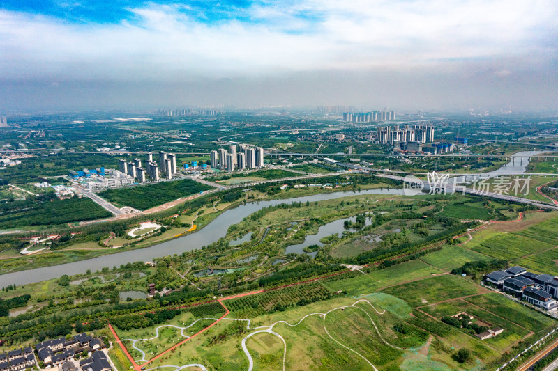 西安沣东沣河生态景区航拍