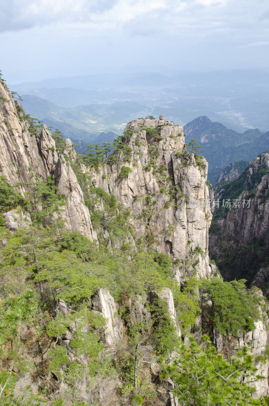 黄山松崖绝壁 猴子观海 险峻山峦 峰峦叠嶂