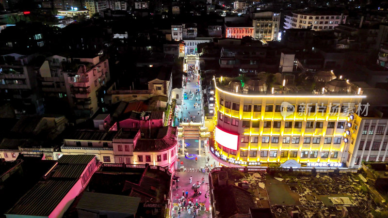 广东潮州古城牌坊街夜景灯光航拍