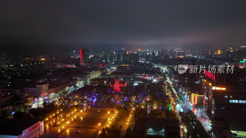 甘肃张掖中心广场张掖木塔寺夜景航拍摄影图