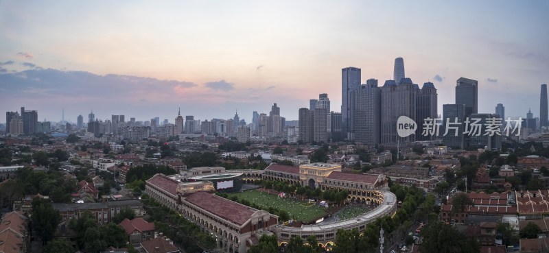 天津五大道文化旅游景区日落城市风光航拍