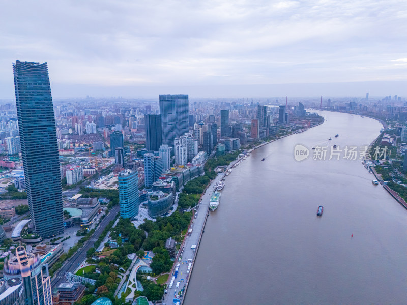 航拍上海黄浦江和滨江建筑