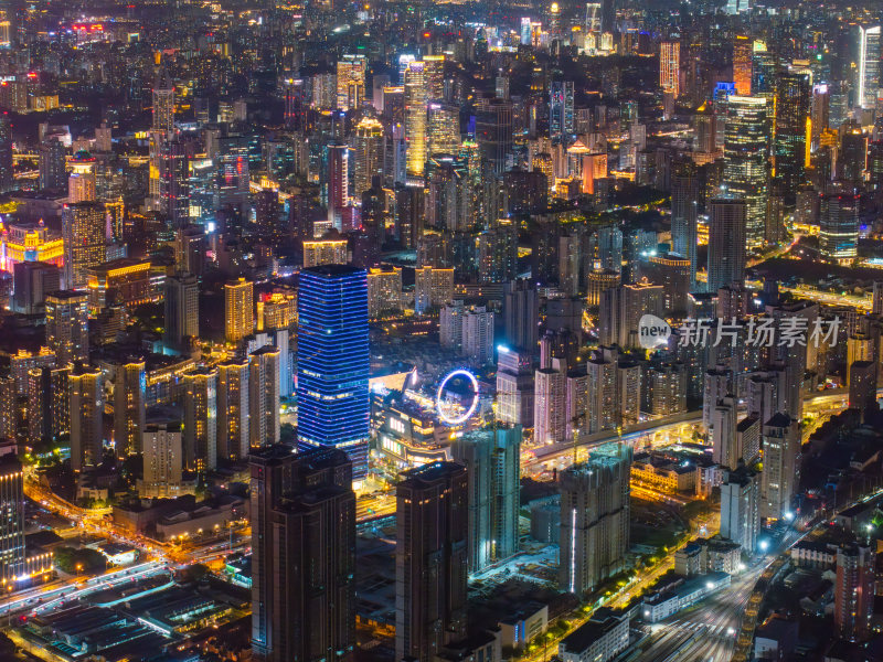 航拍上海现代都市摩天大楼陆家嘴外滩夜景