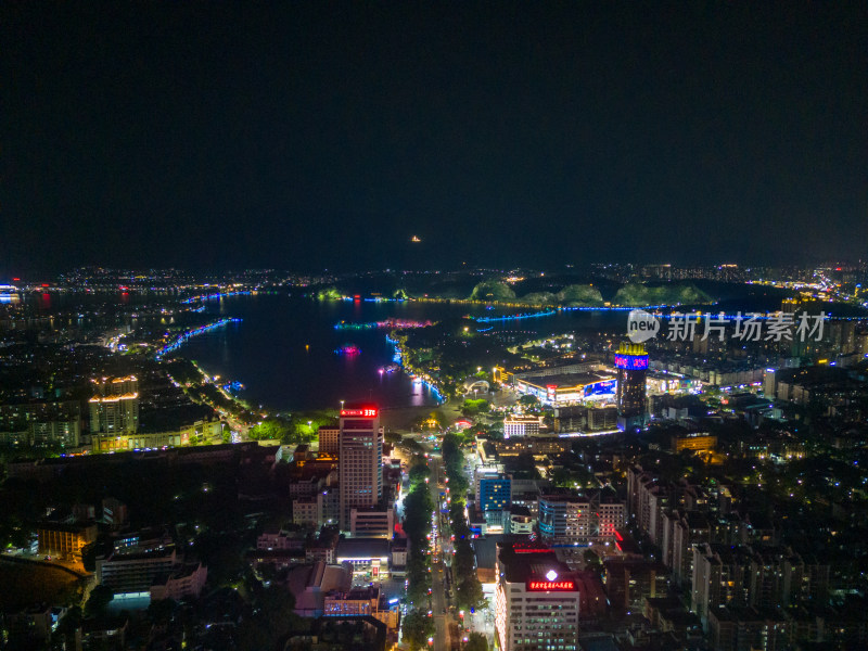 广东肇庆城市夜景灯光交通航拍图