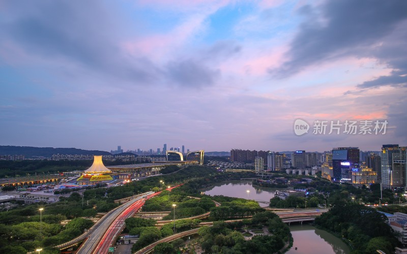 广西南宁国际会展中心城市风光建筑夜景